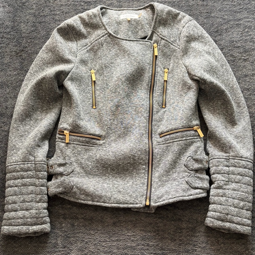 Calvin Klein Bomber Jacket Gray Gold Size XS